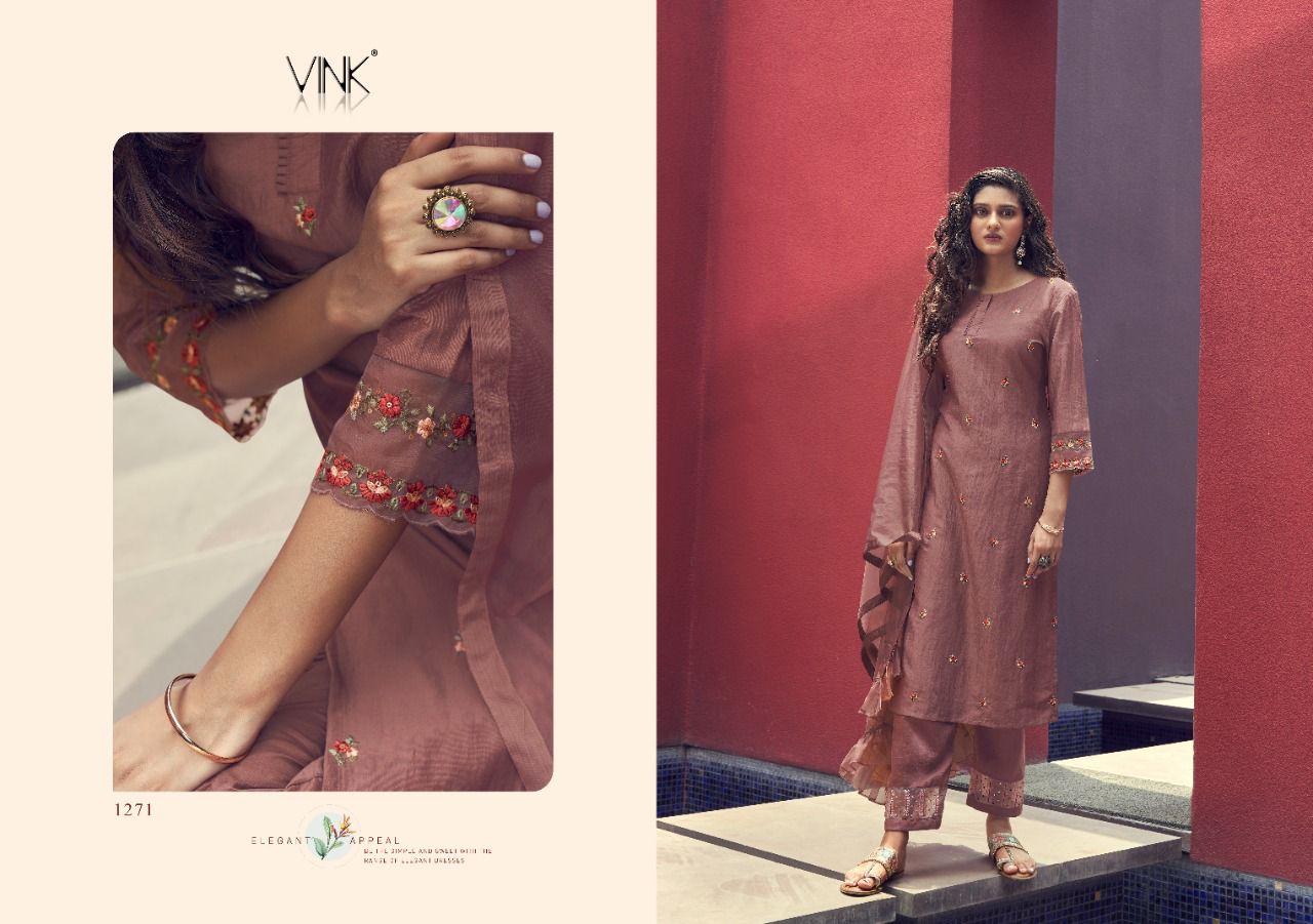 vink ruffles silk new and modern style top with pant and dupatta catalog