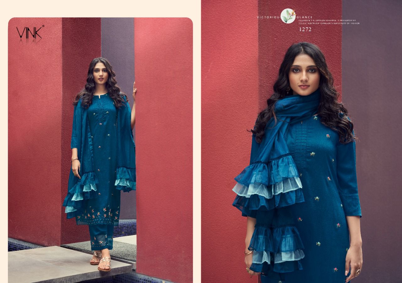 vink ruffles silk new and modern style top with pant and dupatta catalog