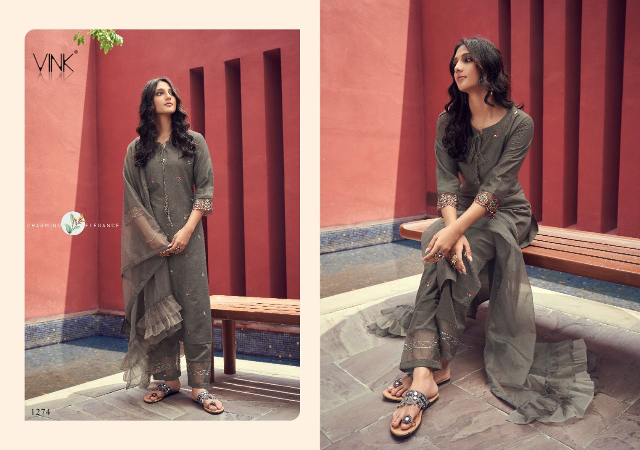 vink ruffles silk new and modern style top with pant and dupatta catalog