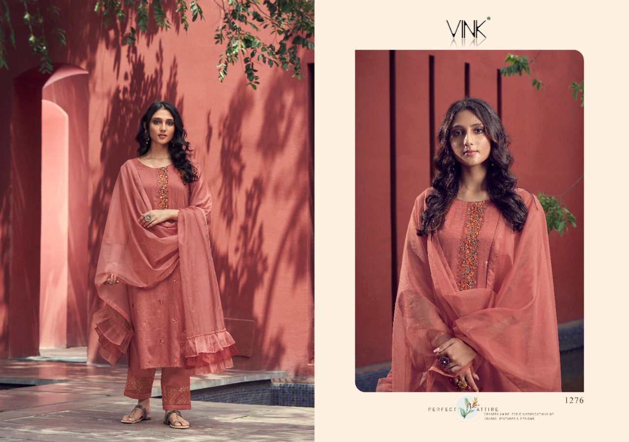 vink ruffles silk new and modern style top with pant and dupatta catalog