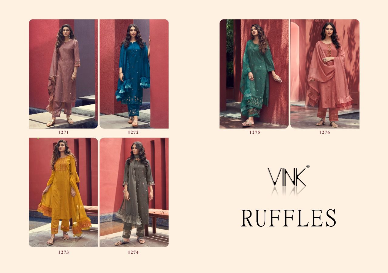 vink ruffles silk new and modern style top with pant and dupatta catalog