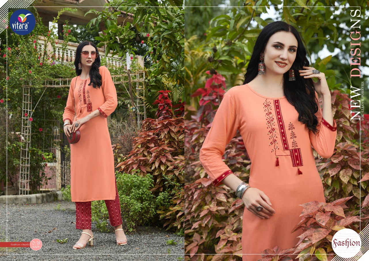 vitara fashion creta rayon graceful look kurti with pant catalog