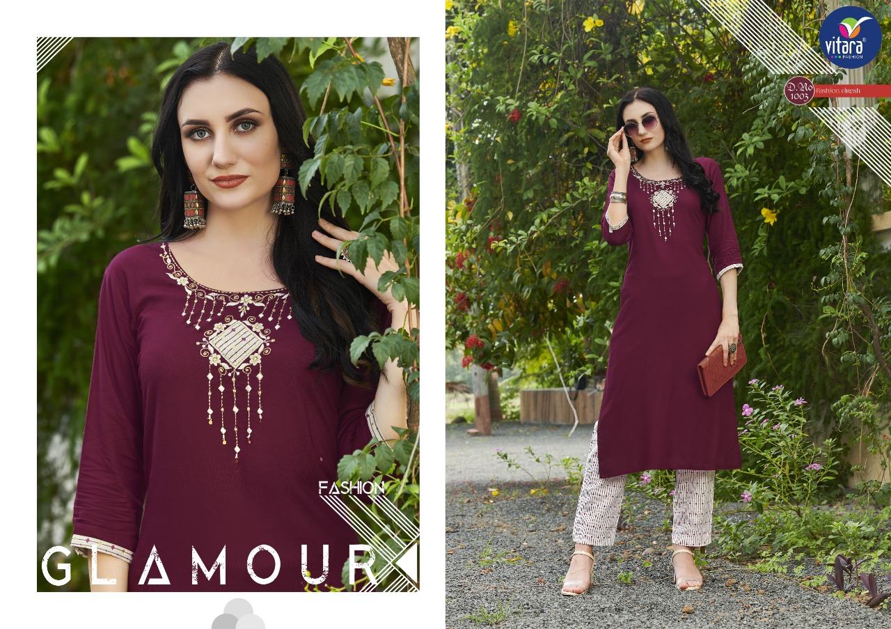 vitara fashion creta rayon graceful look kurti with pant catalog