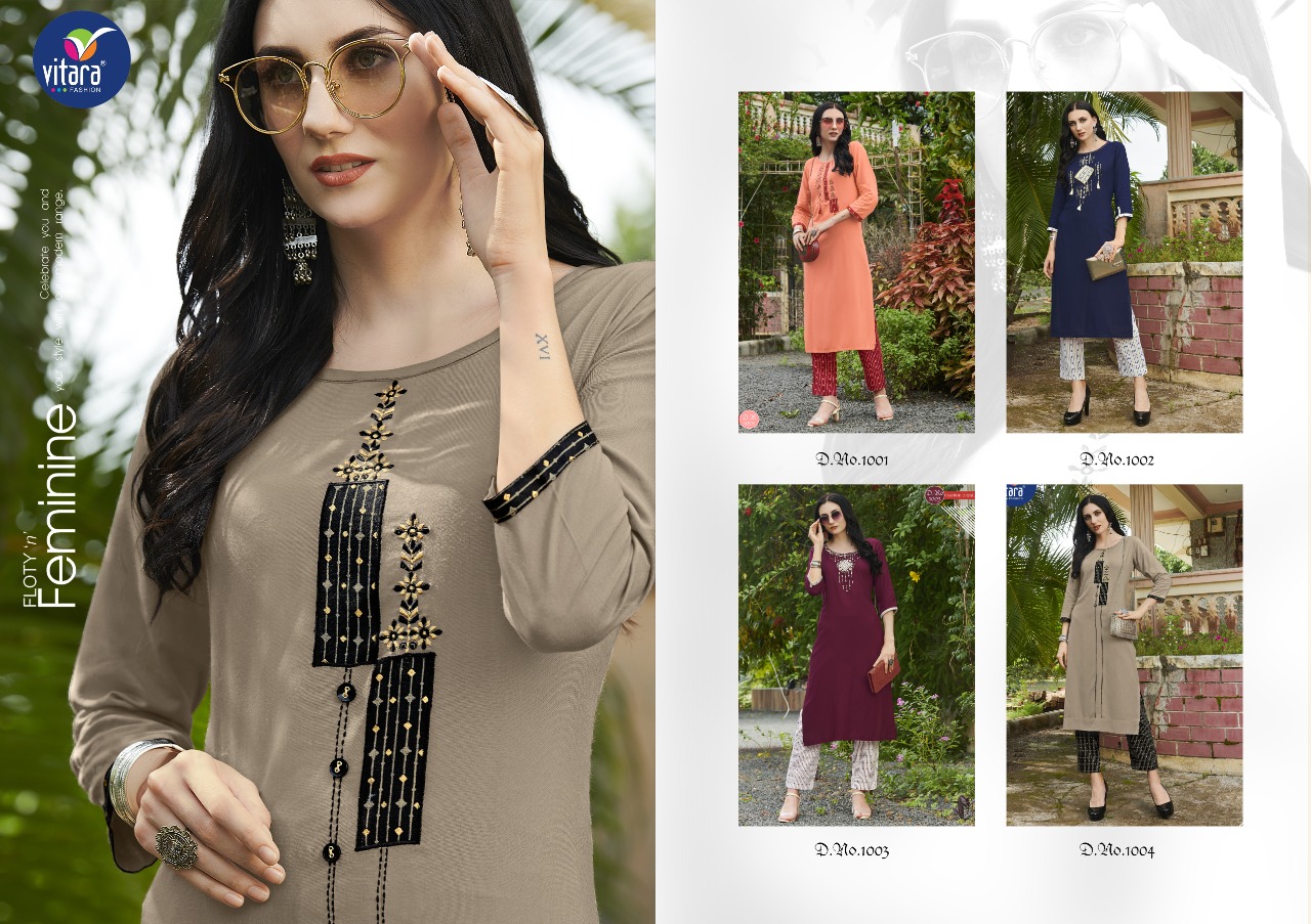 vitara fashion creta rayon graceful look kurti with pant catalog