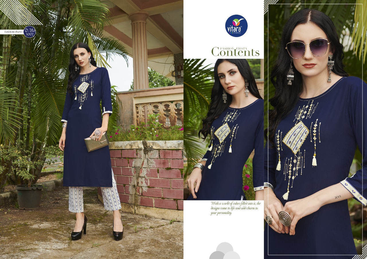 vitara fashion creta rayon graceful look kurti with pant catalog