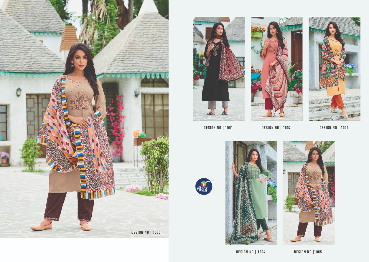 vitara fashion star link rayon  graceful look top bottom with dupatta catalog