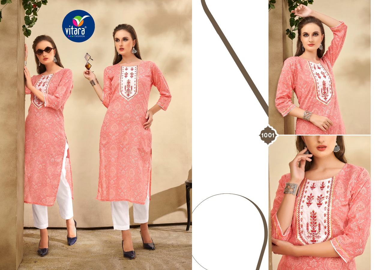 vitara fashion sunshine mul mul graceful look kurti with pant catalog