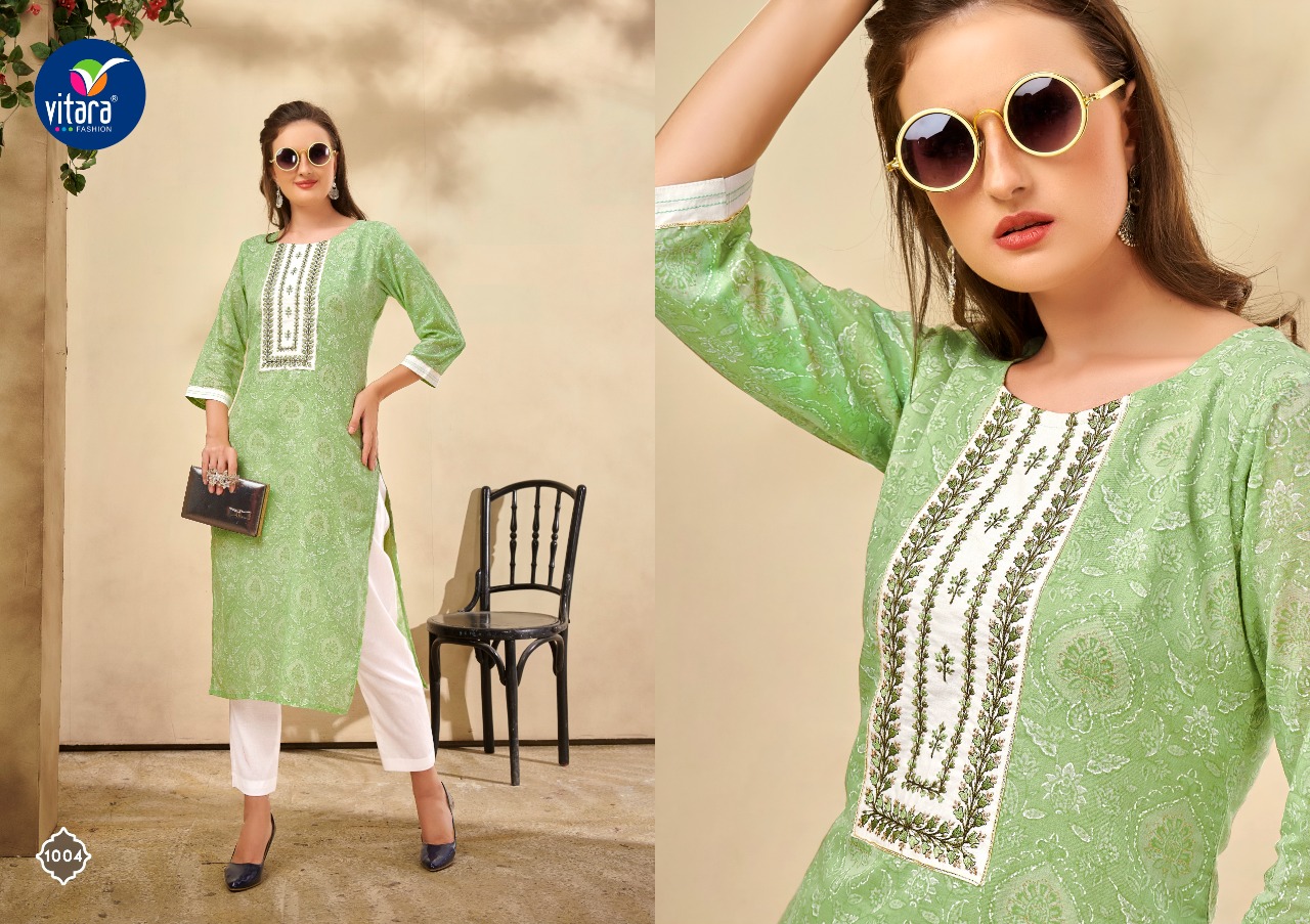 vitara fashion sunshine mul mul graceful look kurti with pant catalog