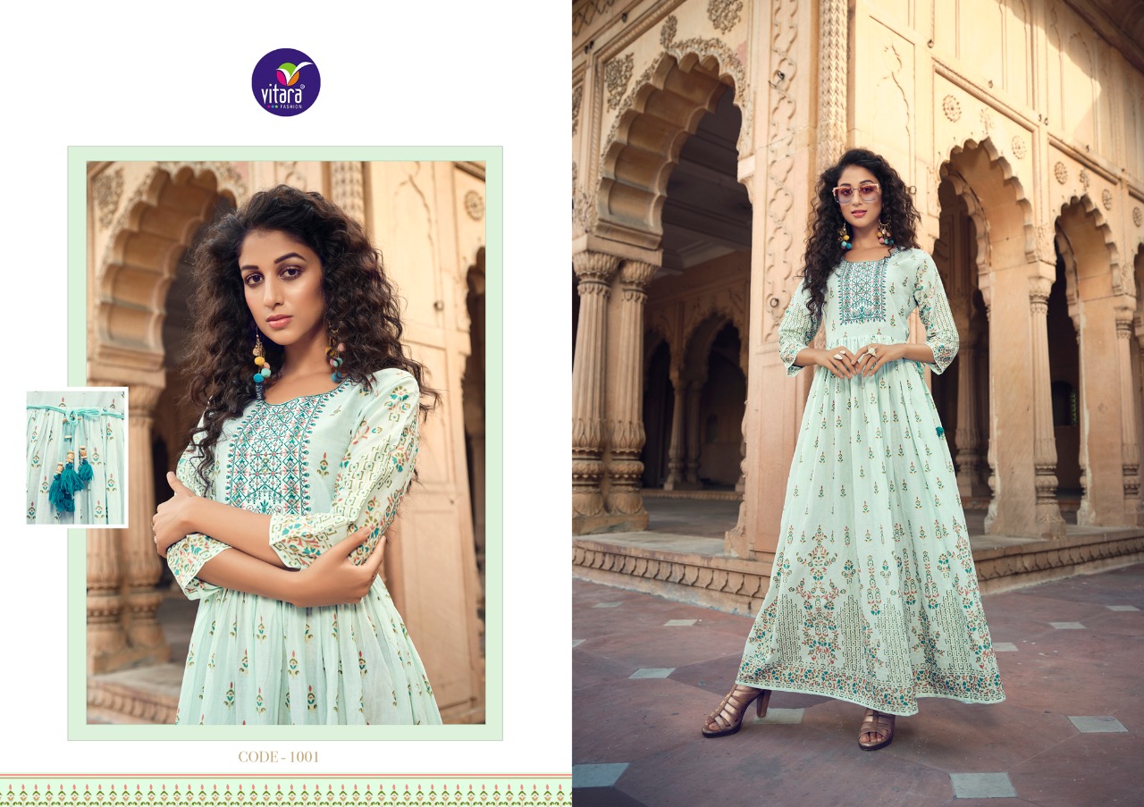 vitara fashion toran pure lawn innovative style long gown style kurti catalog