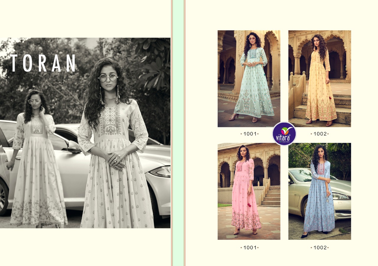 vitara fashion toran pure lawn innovative style long gown style kurti catalog