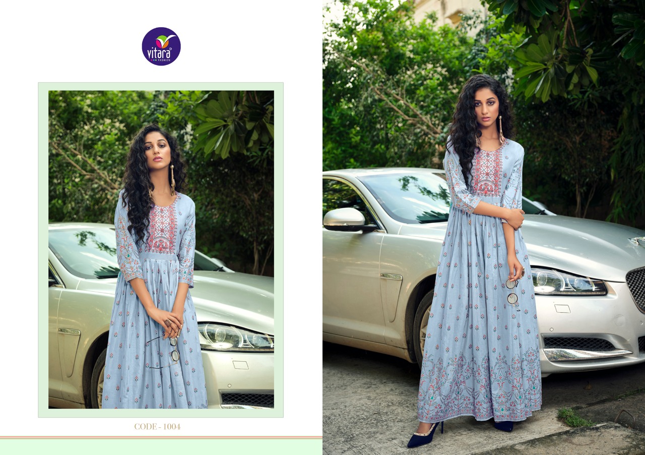 vitara fashion toran pure lawn innovative style long gown style kurti catalog