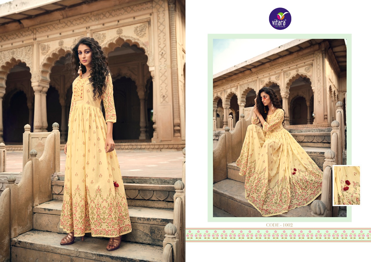 vitara fashion toran pure lawn innovative style long gown style kurti catalog