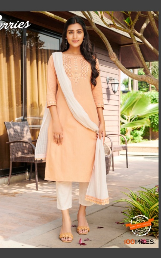 100 miles berries cotton authentic fabrick top with pant and dupatta catalog