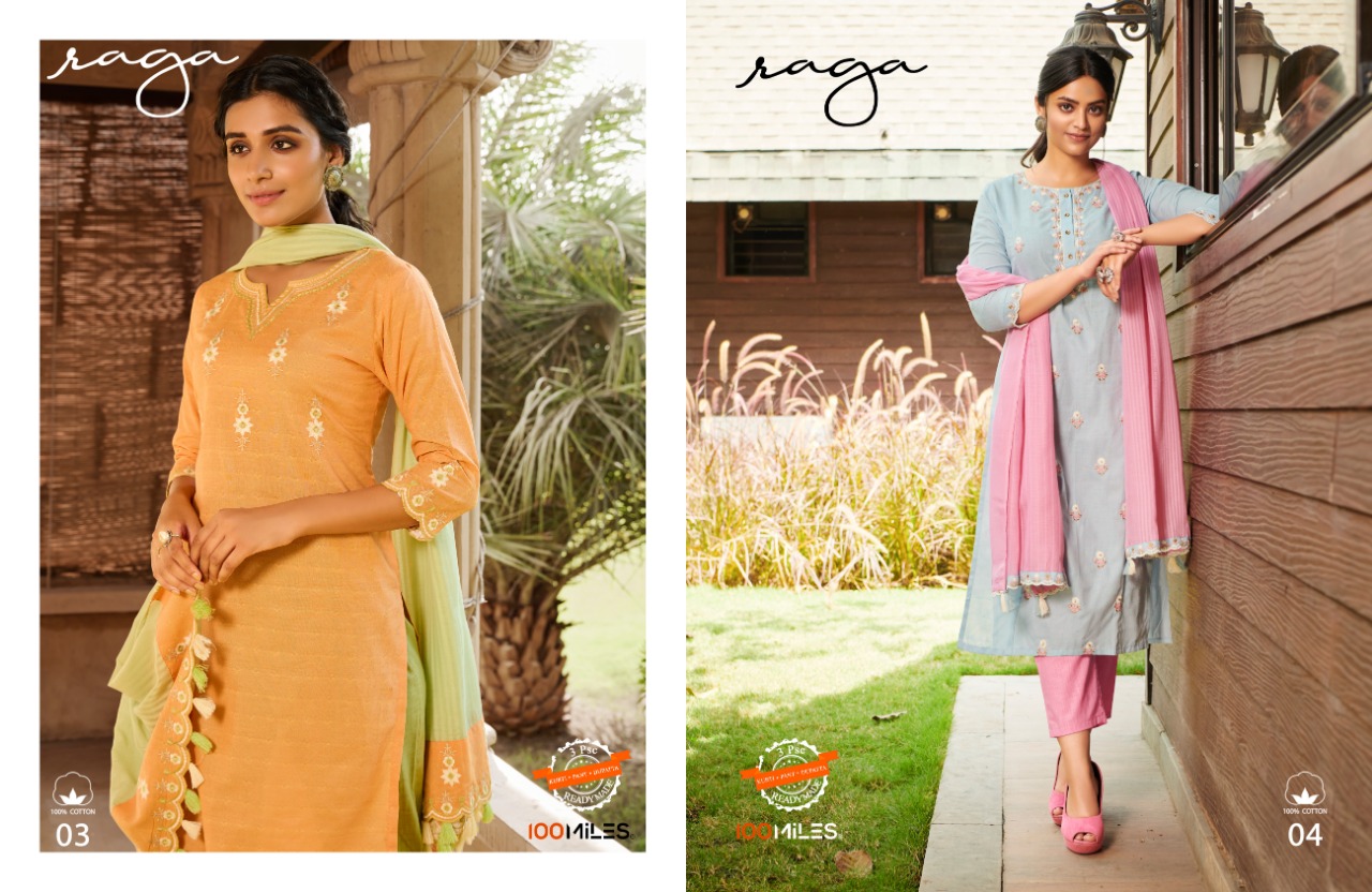 100 miles raga cotton authentic fabrick top with pant and dupatta catalog