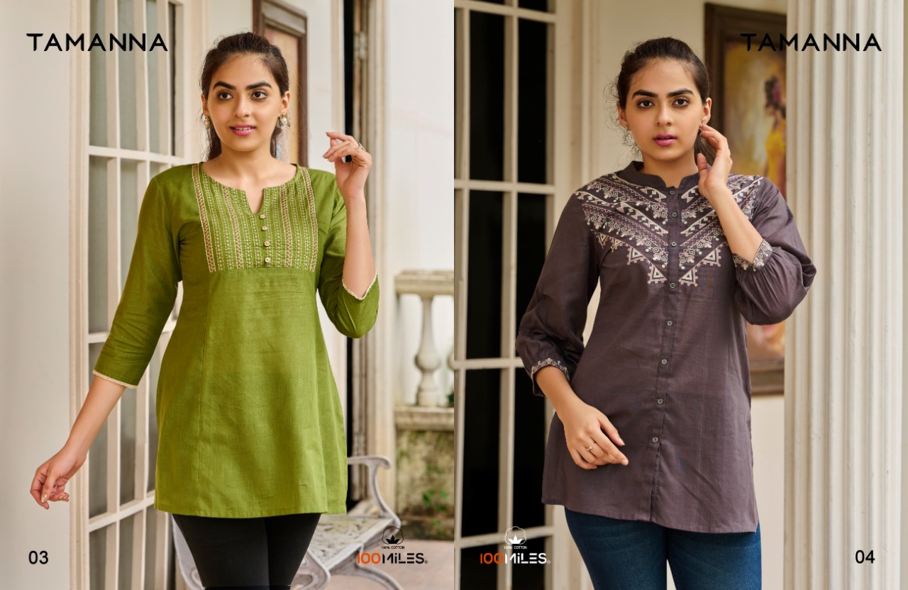 100 miles tamanna cotton classic trendy look kurti catalog