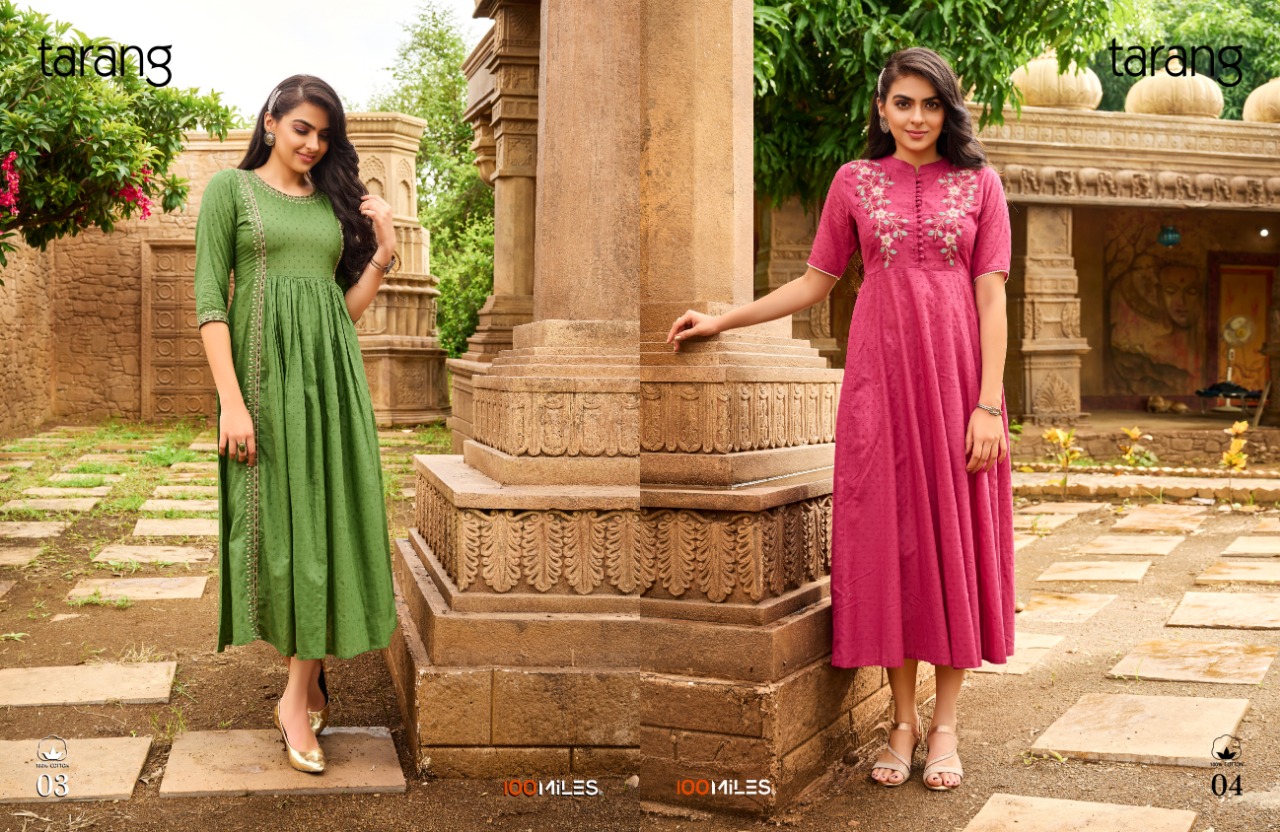 100 miles tarang cotton classic trendy look kurti catalog