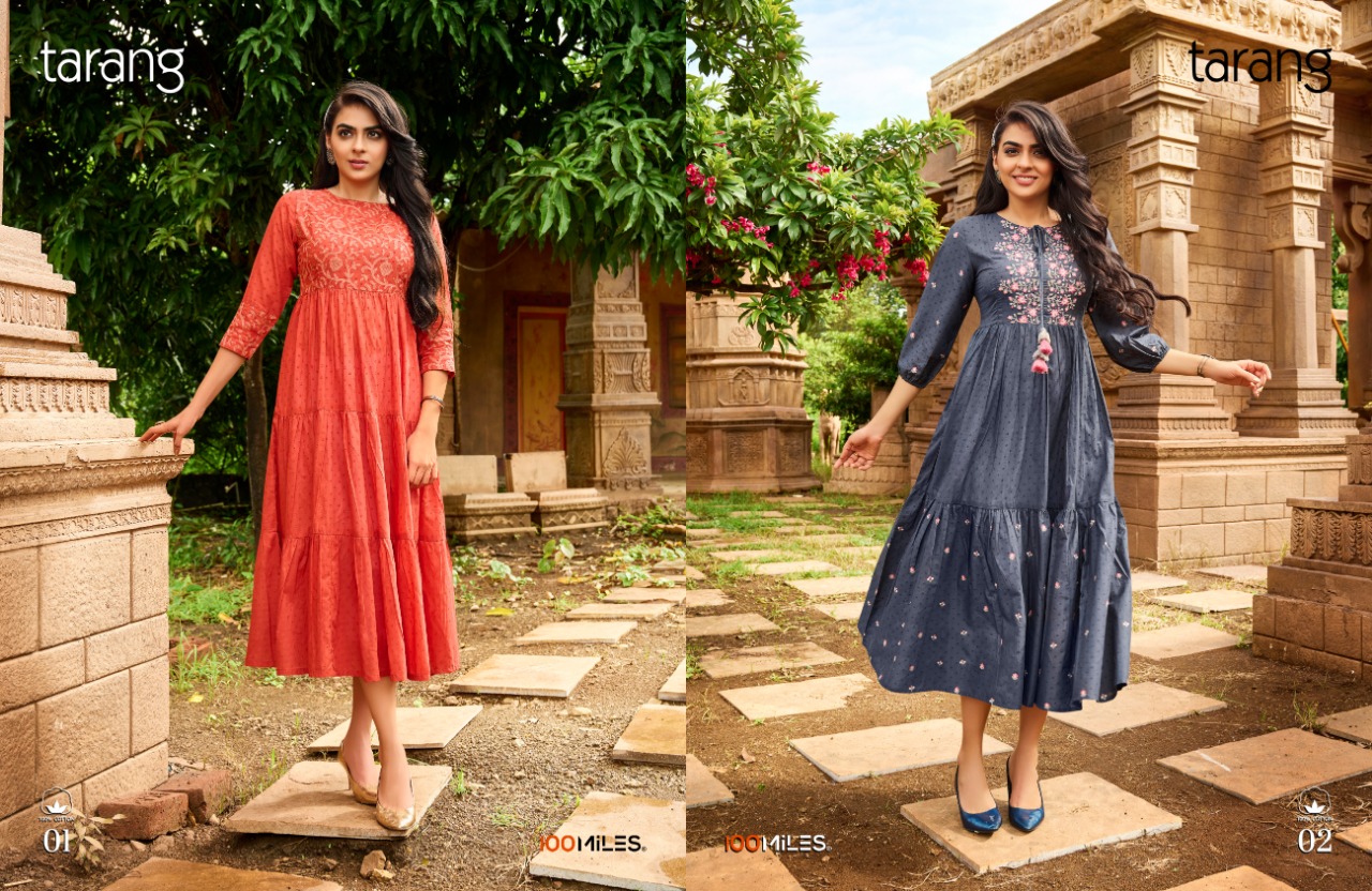 100 miles tarang cotton classic trendy look kurti catalog