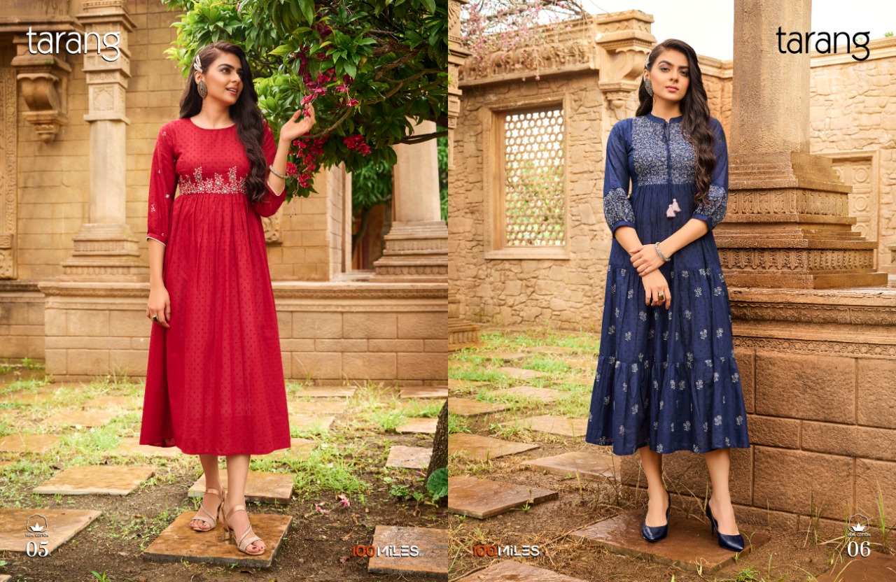 100 miles tarang cotton classic trendy look kurti catalog