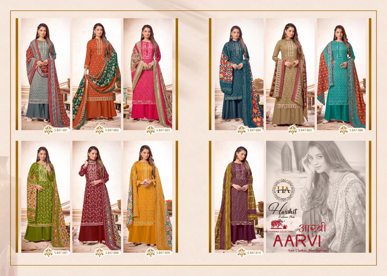 alok suit harshit Fashion aarvi Pure Wool Pashmina authentic fabric salwar suit catalog