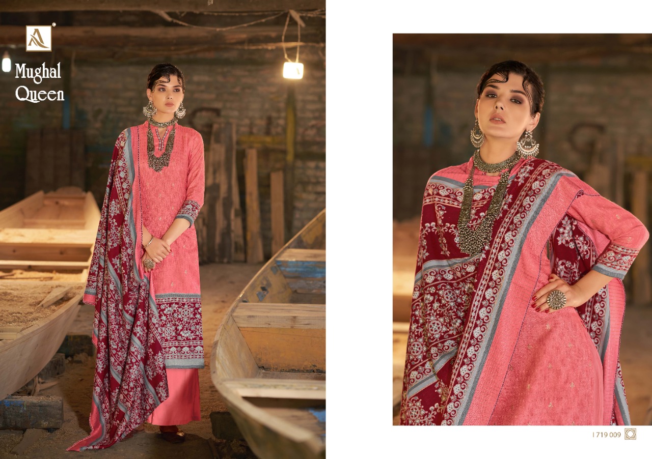 alok suit make in india mughal queen Pure Wool Pashmina attrective Digital Print salwar suit catalog