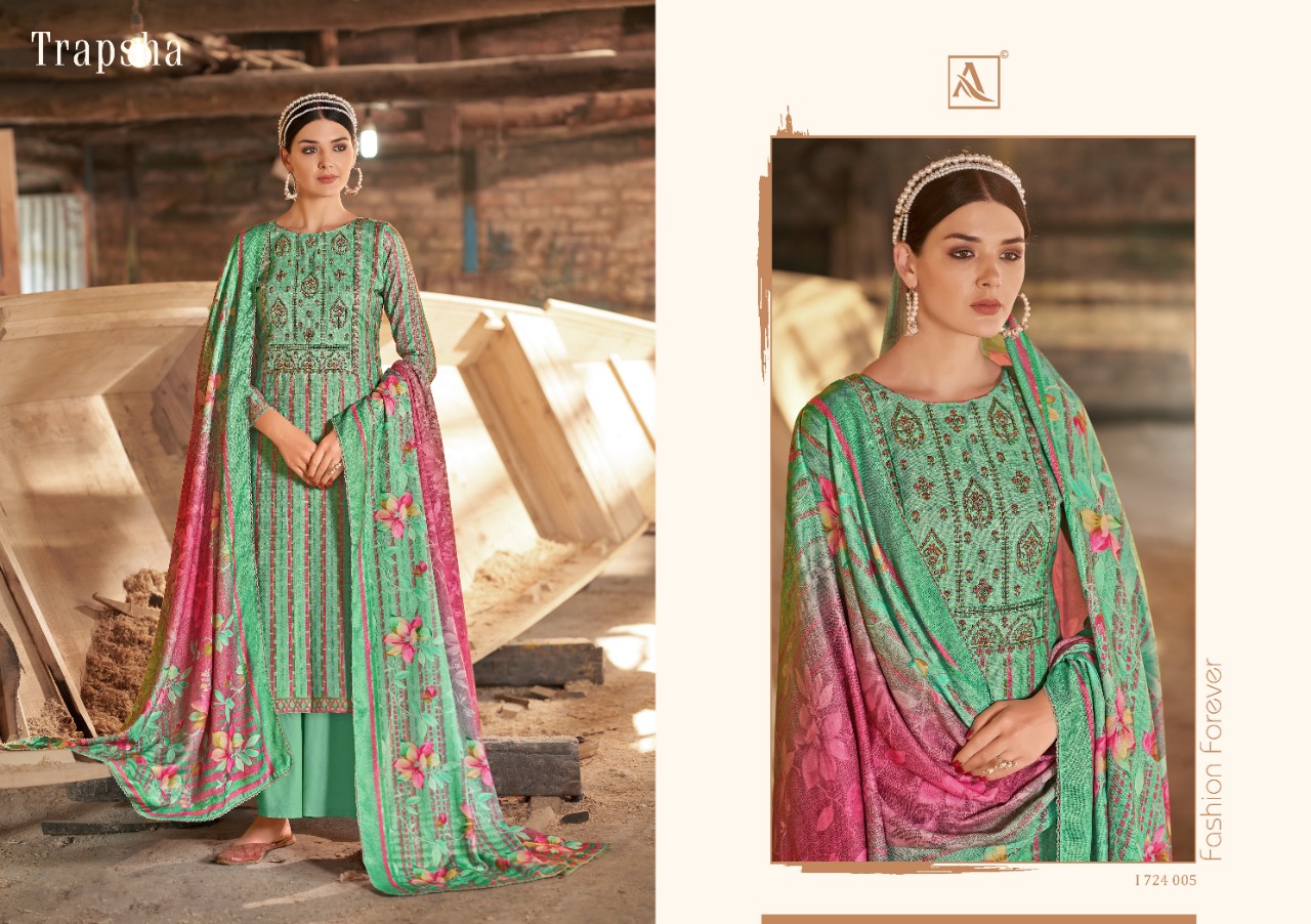 alok suit trapsha Pure Wool Pashmina Digital Style Patiyala Print salwar suit catalog