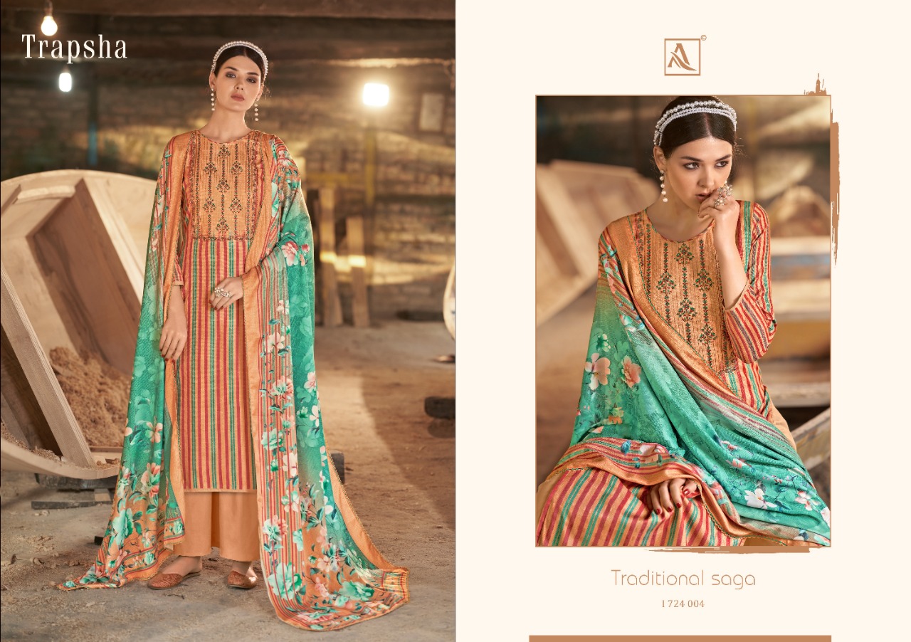 alok suit trapsha Pure Wool Pashmina Digital Style Patiyala Print salwar suit catalog