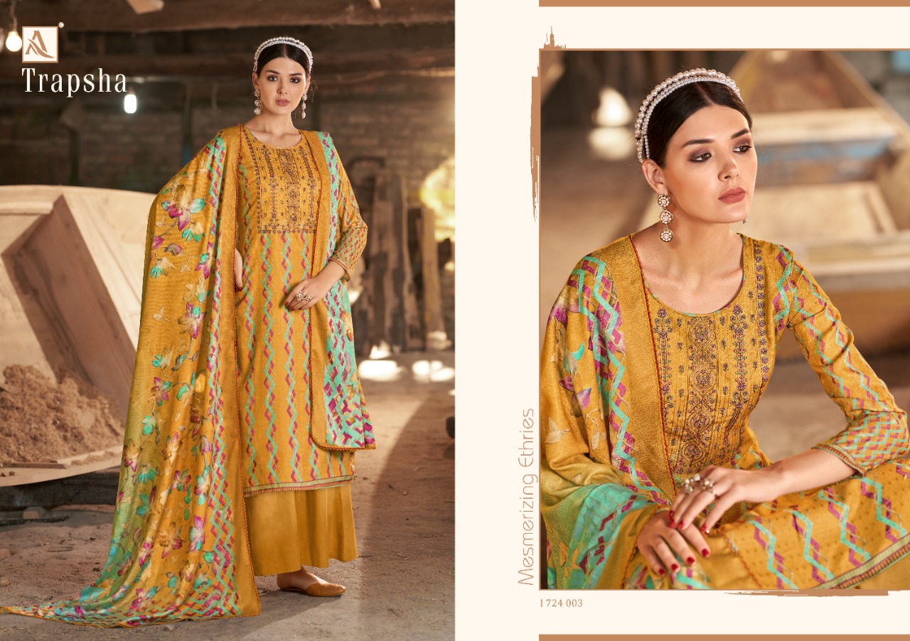 alok suit trapsha Pure Wool Pashmina Digital Style Patiyala Print salwar suit catalog