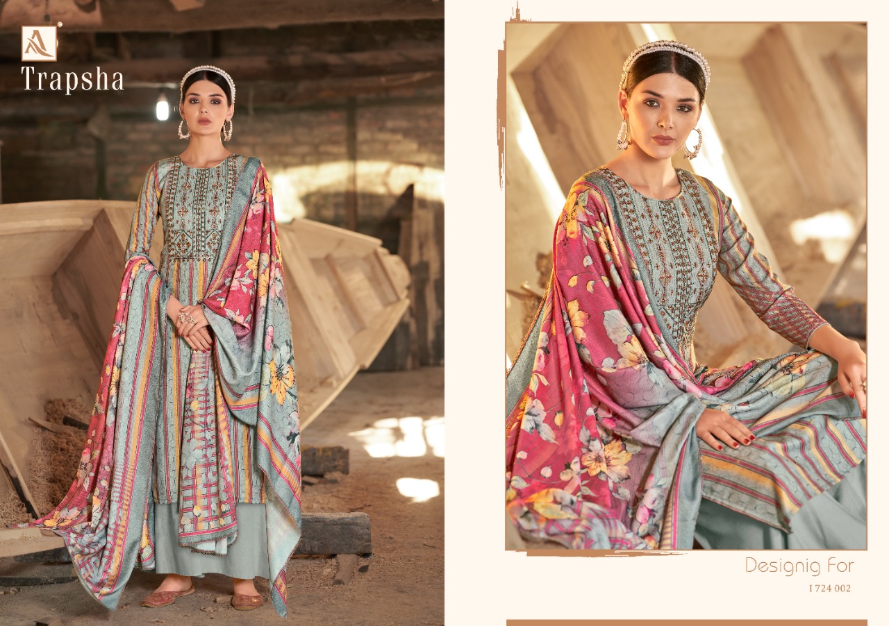 alok suit trapsha Pure Wool Pashmina Digital Style Patiyala Print salwar suit catalog