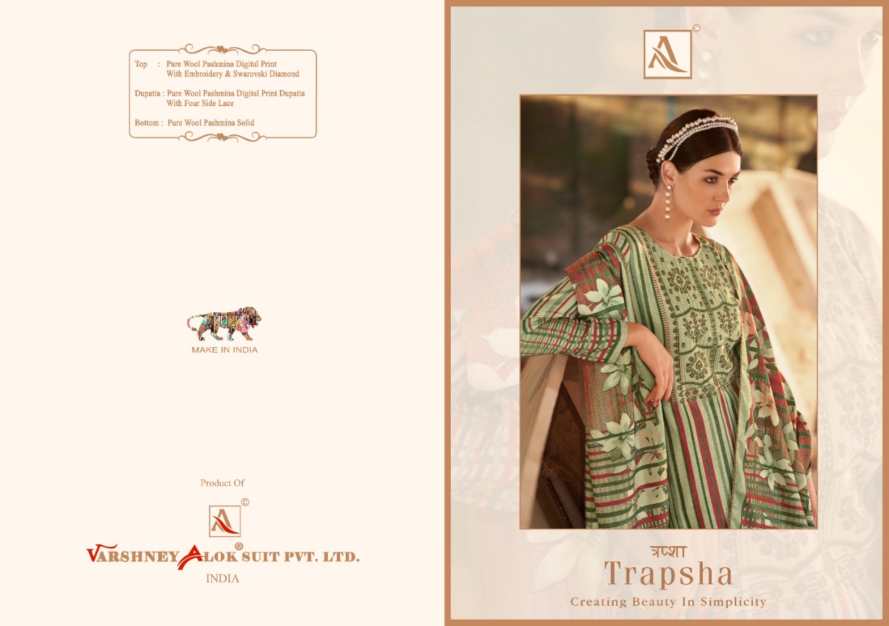 alok suit trapsha Pure Wool Pashmina Digital Style Patiyala Print salwar suit catalog