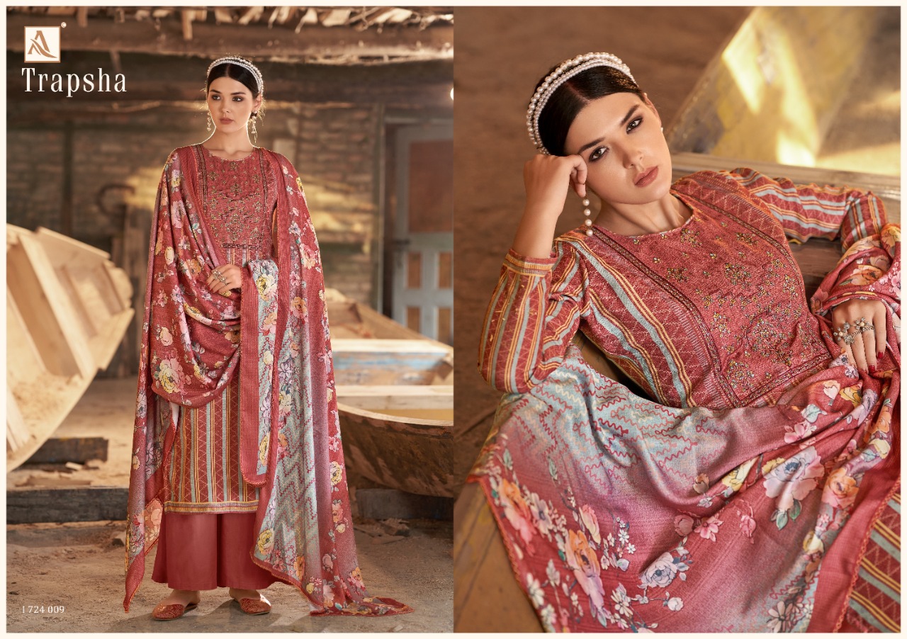 alok suit trapsha Pure Wool Pashmina Digital Style Patiyala Print salwar suit catalog