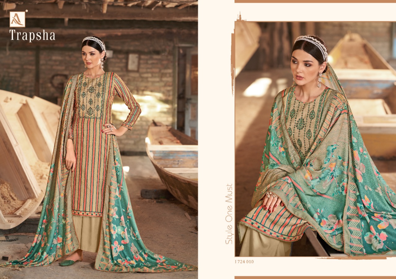 alok suit trapsha Pure Wool Pashmina Digital Style Patiyala Print salwar suit catalog