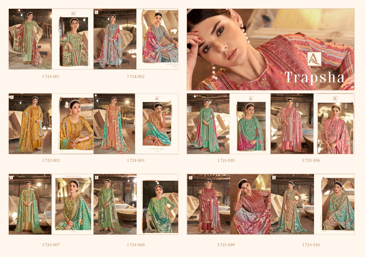 alok suit trapsha Pure Wool Pashmina Digital Style Patiyala Print salwar suit catalog