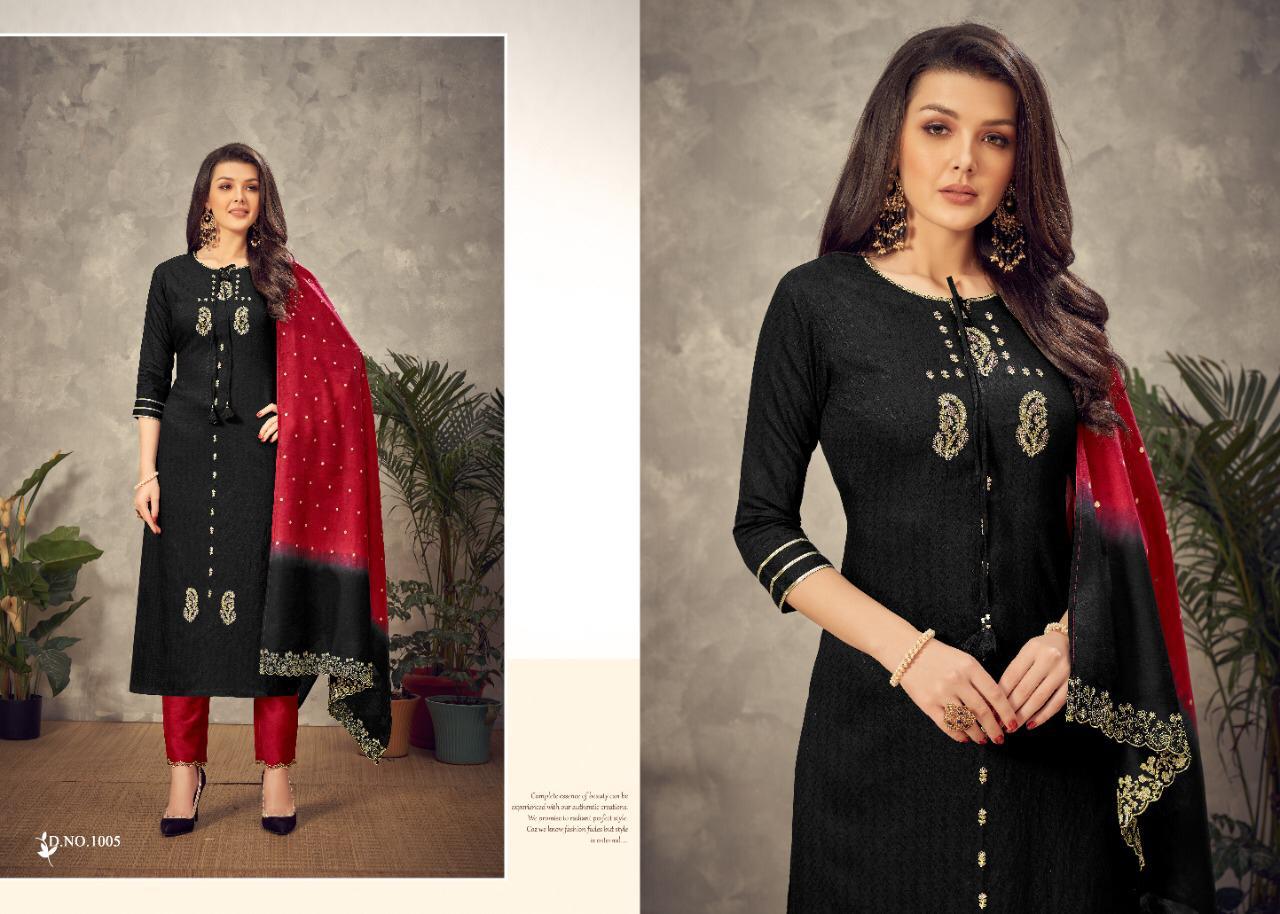 amaaya garments art chinnon attrective look embroidary and colours kurti with bottom and dupatta catalog