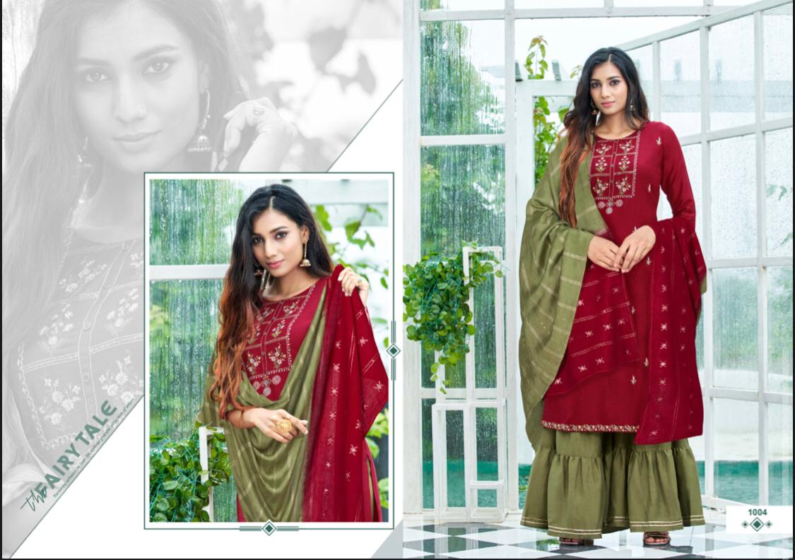 amaaya garments pleasant silk innovative style top sharara with dupatta catalog