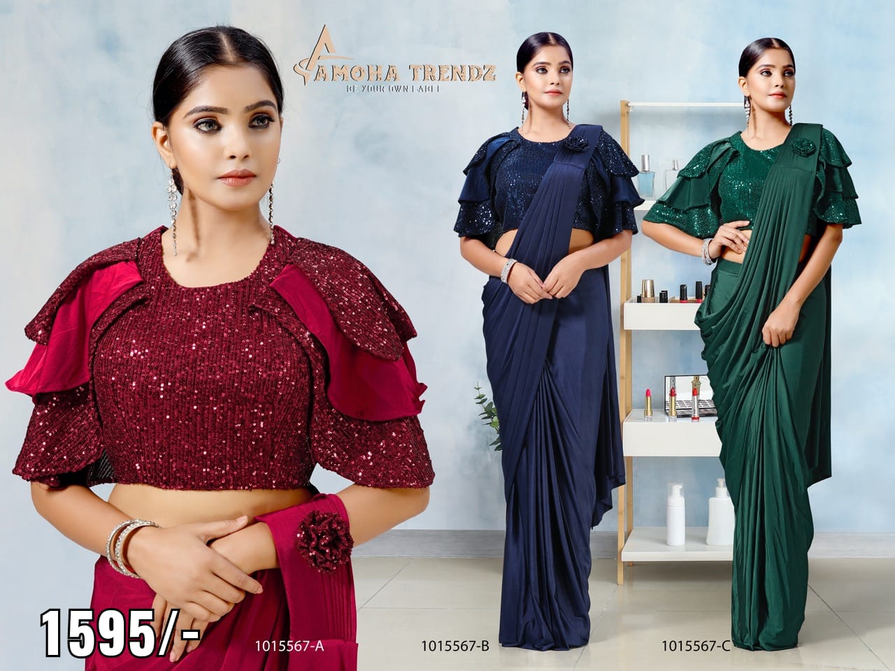 amoha trendz Design No 1015567 Imported Lycra festive look saree catalog