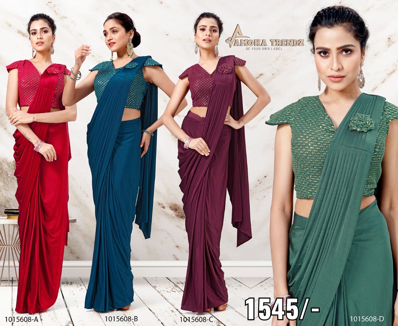 amoha trendz Design No 1015568  Imported Lycra exclusive look saree catalog