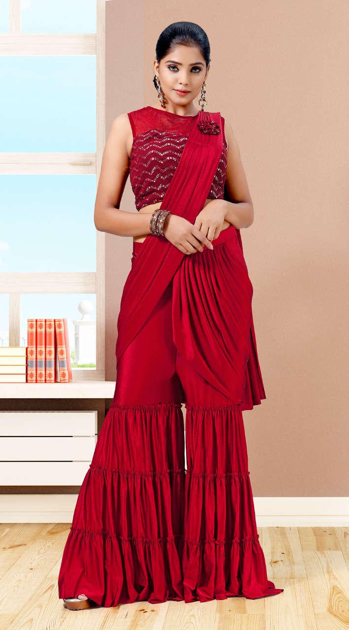 amoha trendz Design No 1015573 Imported Lycra attrective colours and look saree catalog