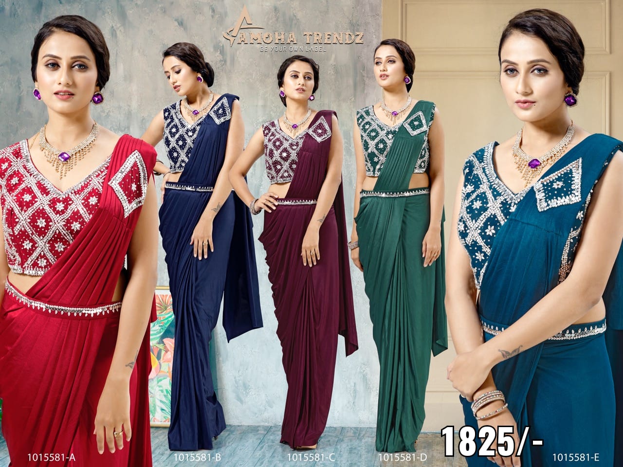 amoha trendz Design No 1015581 Imported Lycra classic look saree catalog