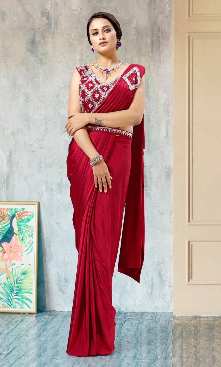 amoha trendz Design No 1015581 Imported Lycra classic look saree catalog