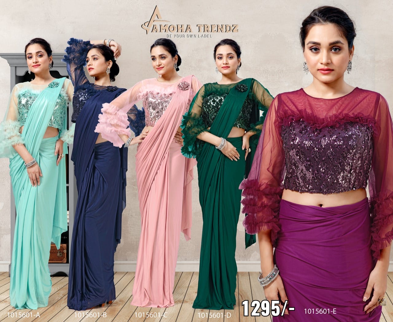 amoha trendz Design No 1015601 Imported Lycra catchy look saree catalog