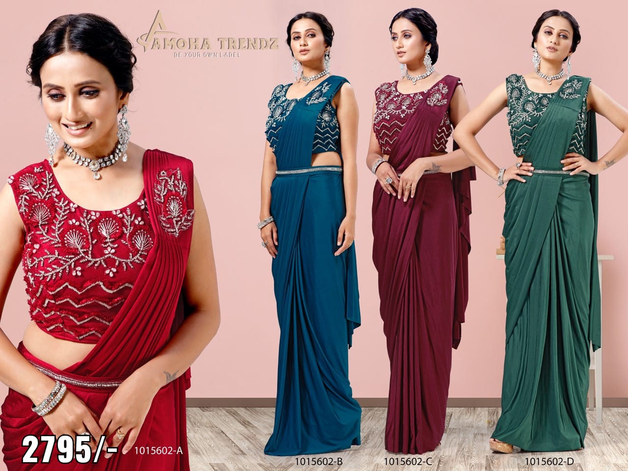 amoha trendz Design No 1015602 Imported Lycra innovative look saree catalog