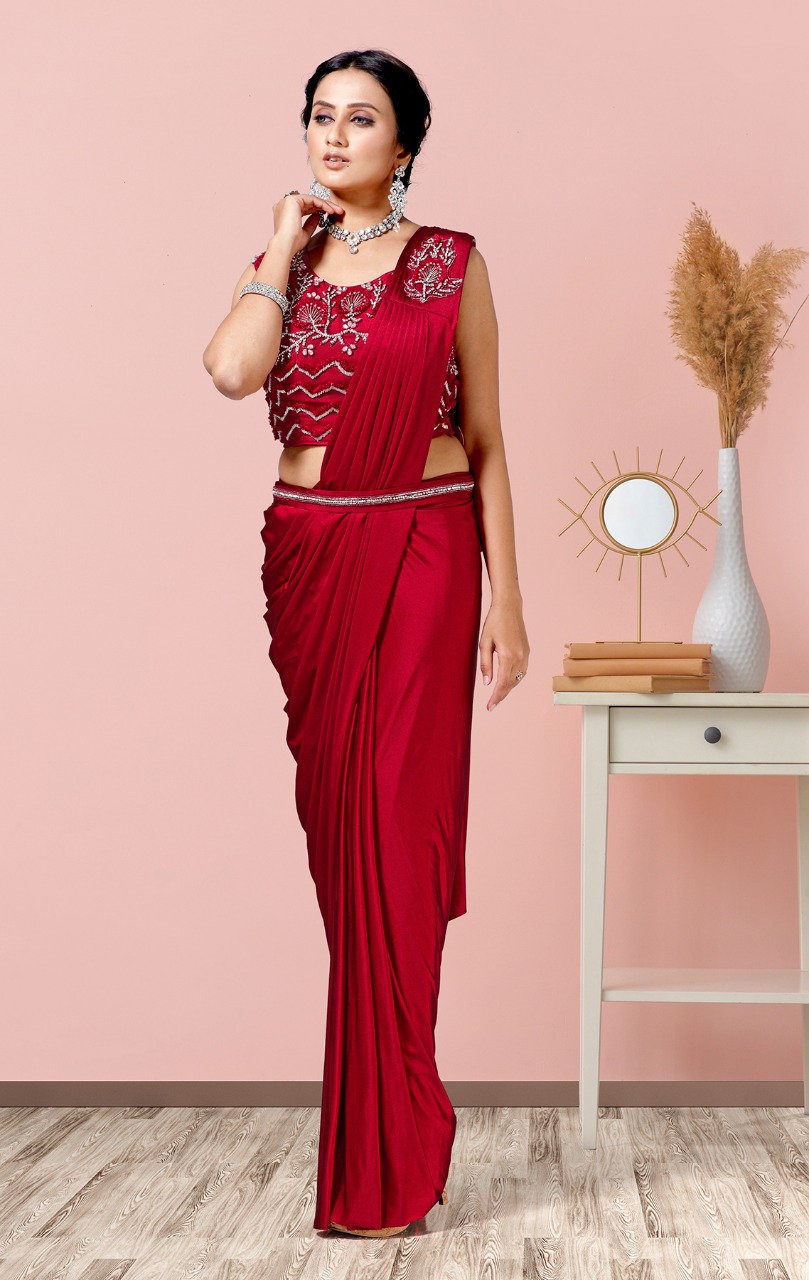 amoha trendz Design No 1015602 Imported Lycra innovative look saree catalog