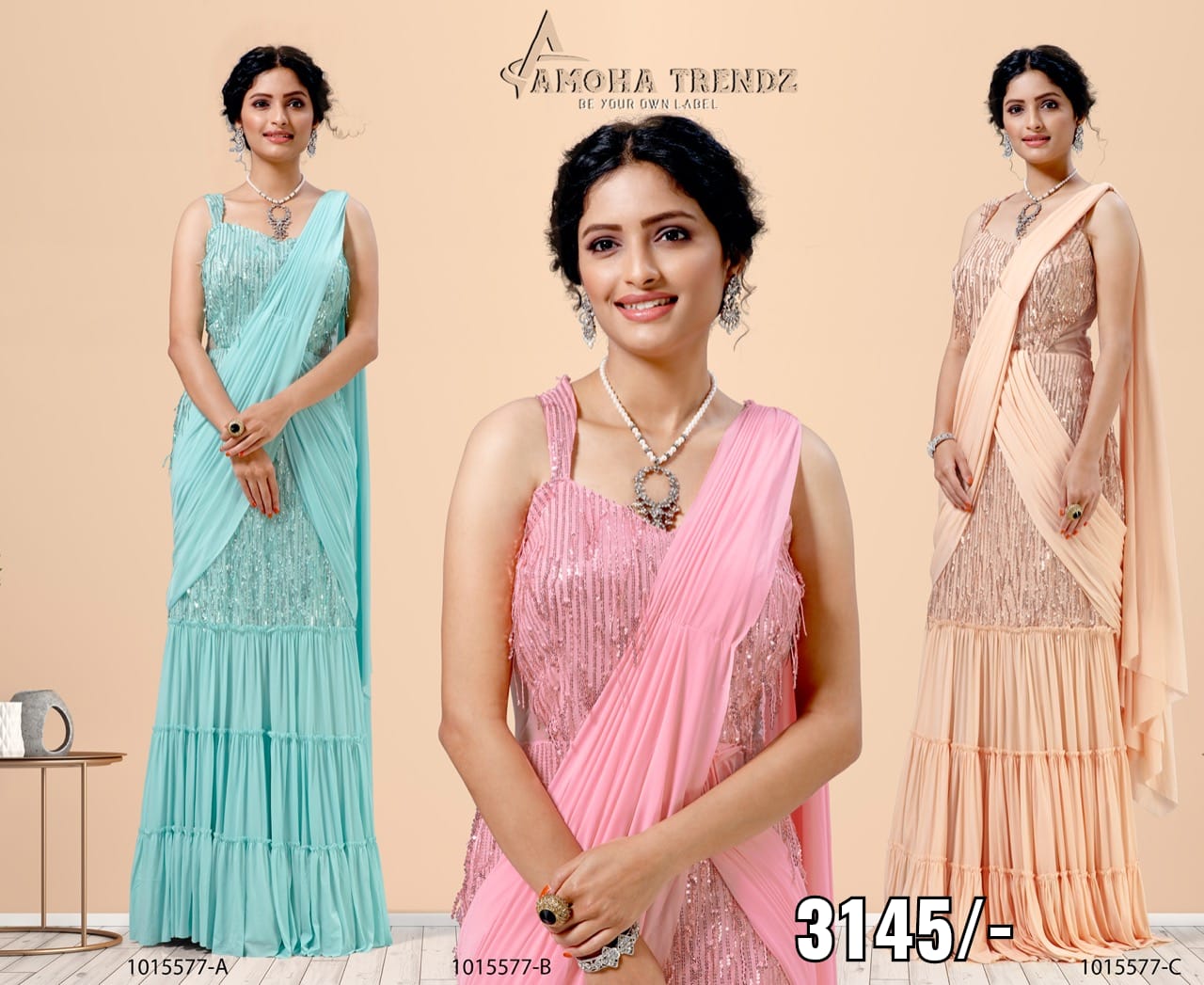 amoha trendz Design No 1015602 Imported Lycra regal look saree catalog