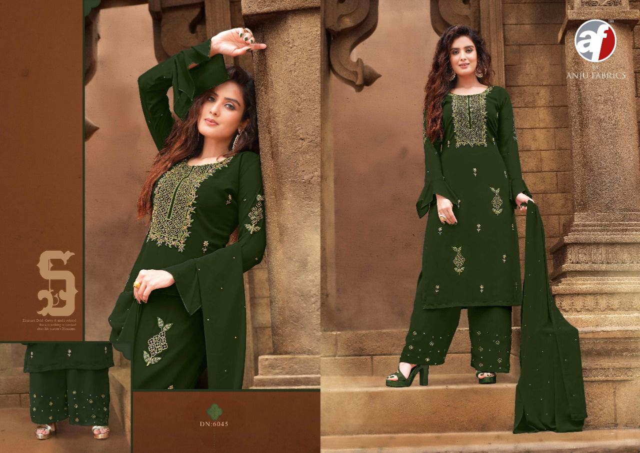 anju fabrics avni jorjat new and modern style top plazo and dupatta catalog