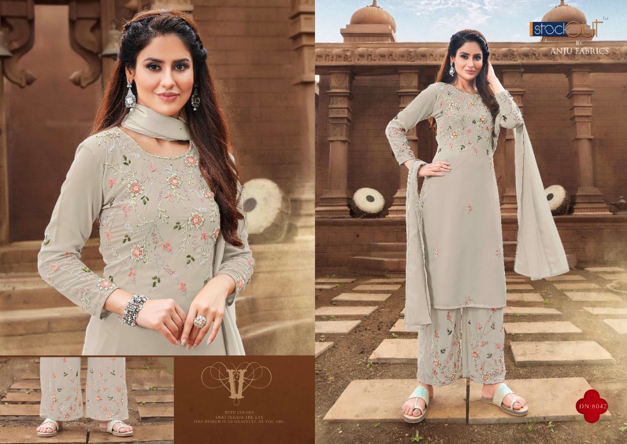 anju fabrics avni jorjat new and modern style top plazo and dupatta catalog