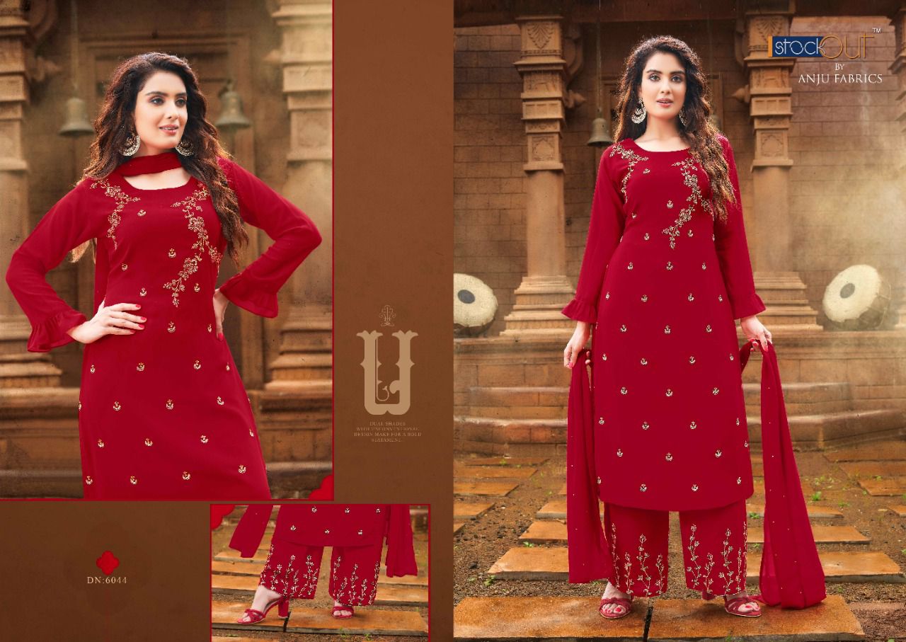 anju fabrics avni jorjat new and modern style top plazo and dupatta catalog