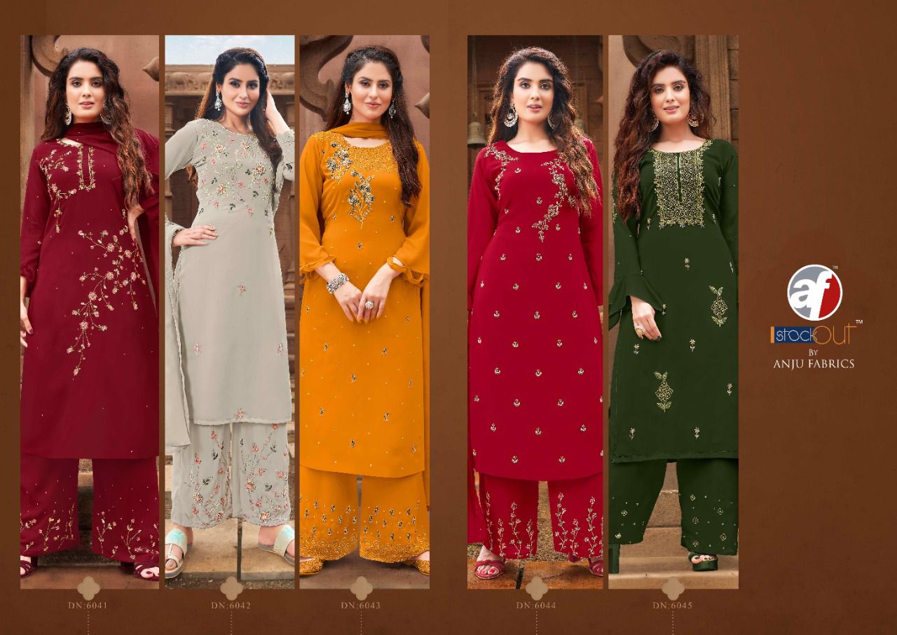 anju fabrics avni jorjat new and modern style top plazo and dupatta catalog