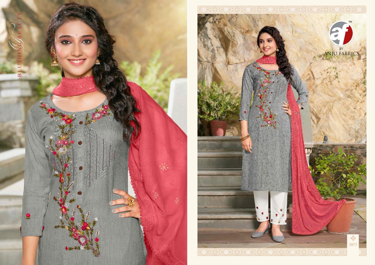 anju fabrics insta girls vol 1viscose new and modern style top pant and dupatta catalog