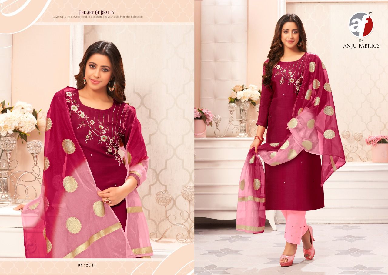 anju fabrics navnoor viscose new and modern style top bottom and dupatta catalog