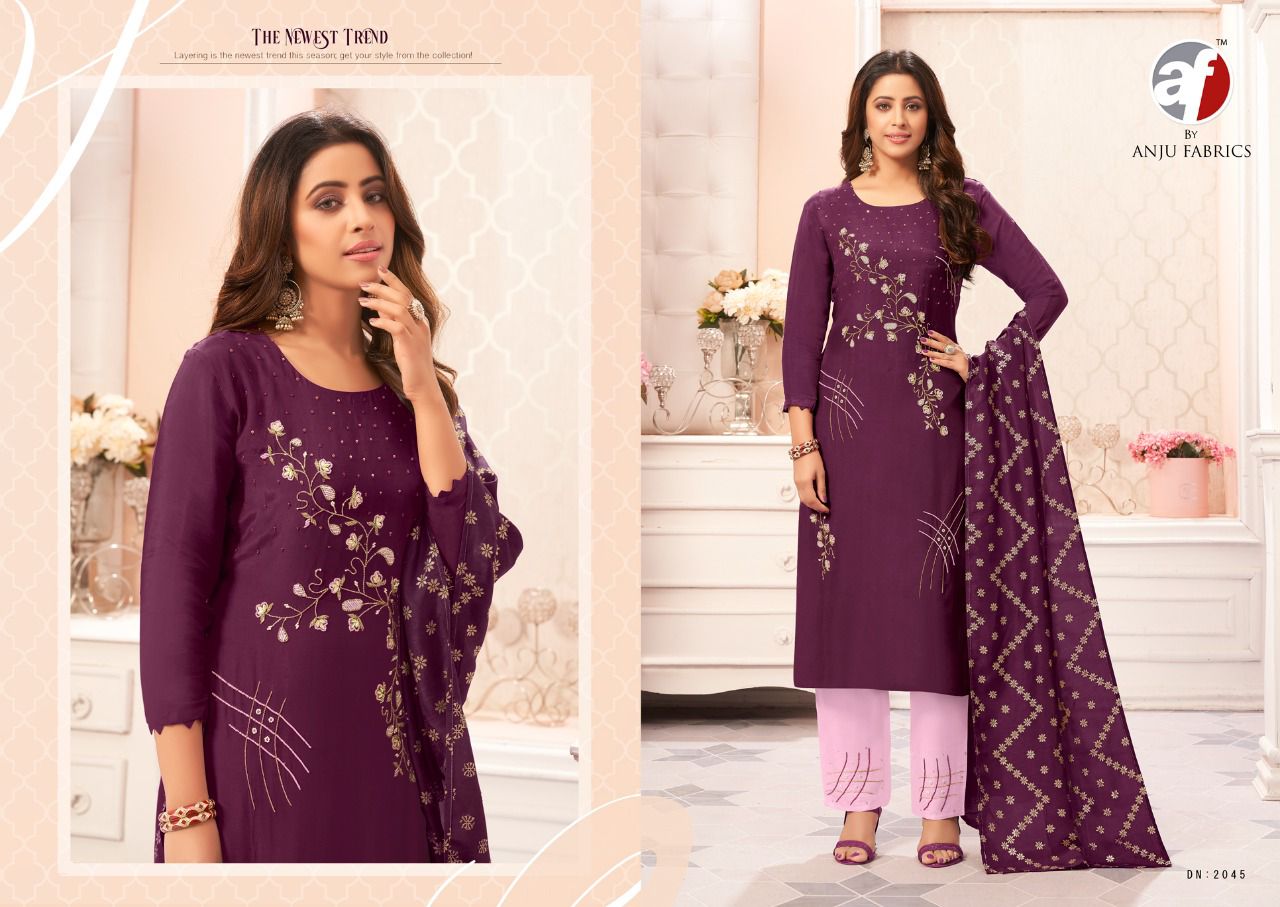 anju fabrics navnoor viscose new and modern style top bottom and dupatta catalog